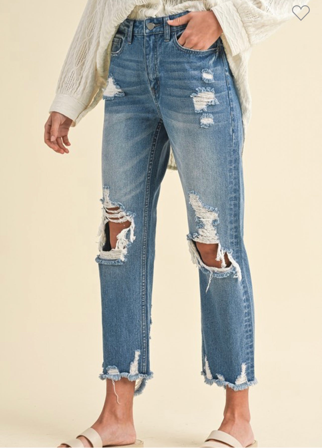 High Rise Distressed Crop Straight Rigid Jeans
