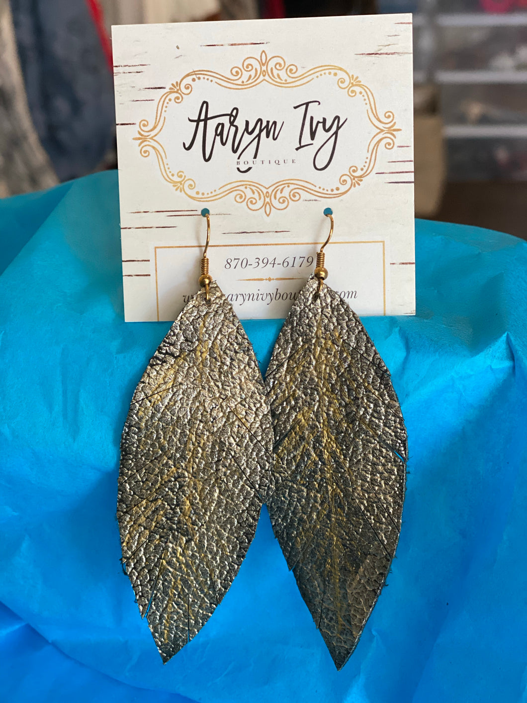 GOLD SHIMMER LONG FEATHER EARRINGS