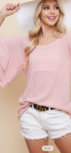Load image into Gallery viewer, PRETTY IN PINK WAFFLE KNIT WITH DOUBLE RUFFLE SLEEVE DETAIL