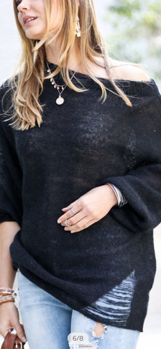 COLD SHOULDER DISTRESSED LOOSE FIT SWEATER