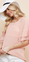 Load image into Gallery viewer, PRETTY IN PINK WAFFLE KNIT WITH DOUBLE RUFFLE SLEEVE DETAIL